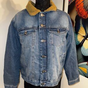 Goodfellow & Co Blue Denim Jacket with Tan Collar